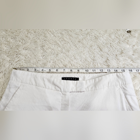 THEORY Linen Blend Slim-Leg Crop/Ankle Pants White Sz 6 | Office Business Boss - Picture 5 of 7